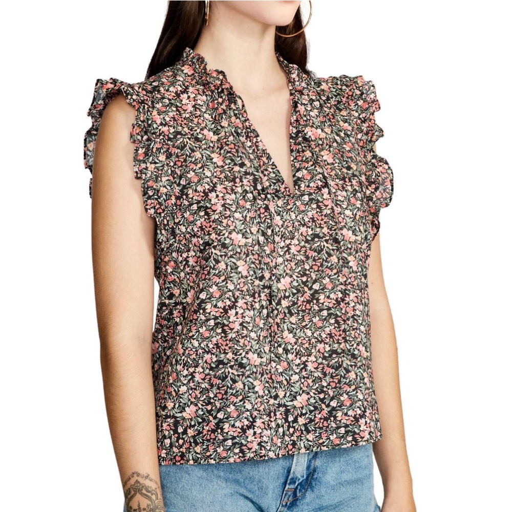 BB Dakota Dainty Floral Ruffle Shoulder Blouse, size S